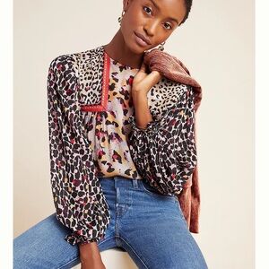 Anthropologie bohemian Leopard Print Blouse boho chic luxury coastal cowgir